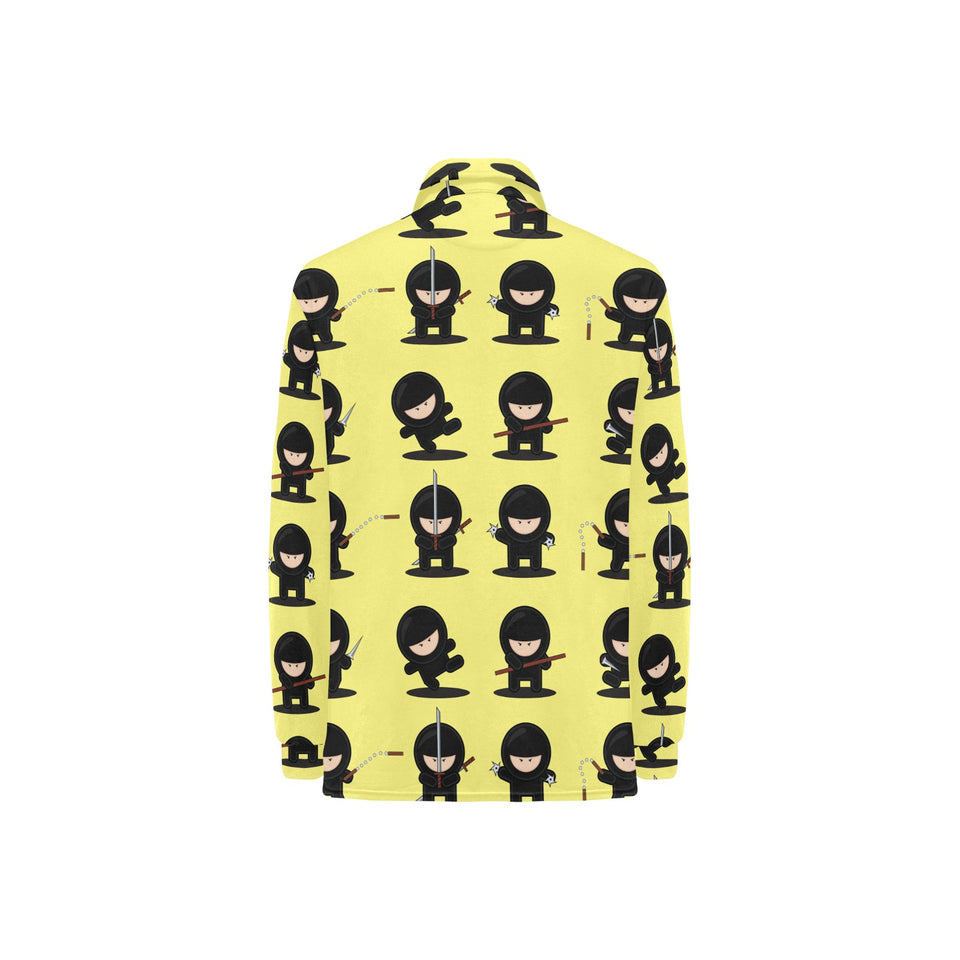 Cute ninja yellow background Women's Long Sleeve Polo Shirt