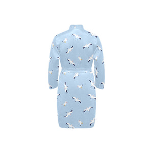 Seagull Pattern Print Design 02 Men's Long Sleeve Belted Night Robe