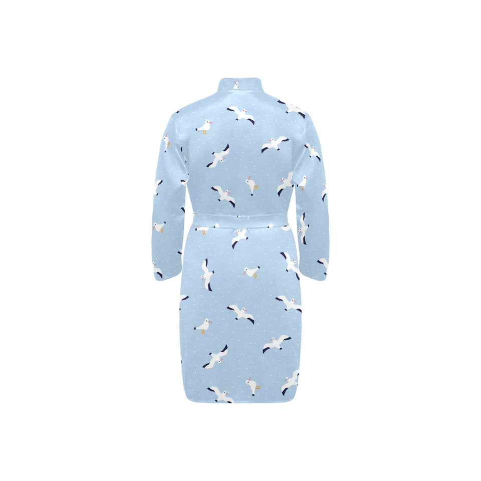 Seagull Pattern Print Design 02 Men's Long Sleeve Belted Night Robe