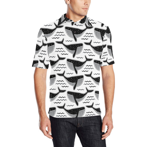 Black whale pattern Men's All Over Print Polo Shirt