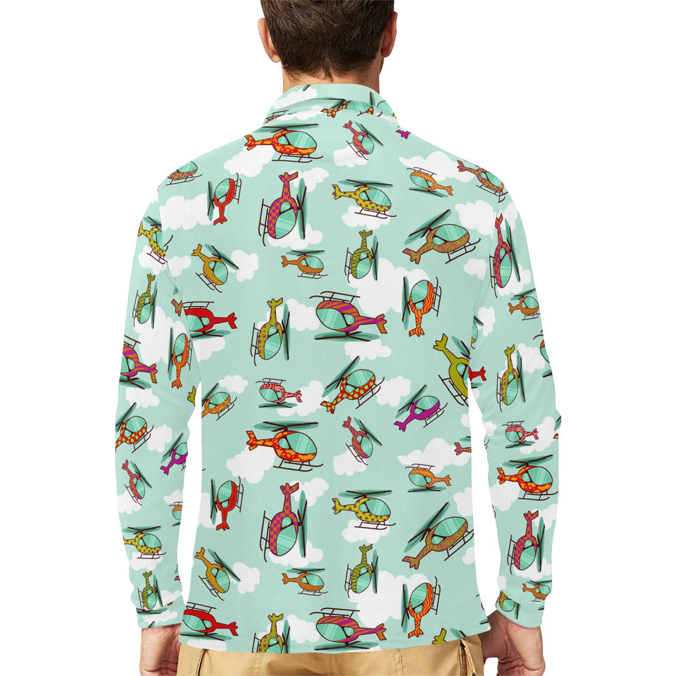 Helicopter design pattern Men's Long Sleeve Polo Shirt