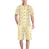 Rose Pattern Print Design 05 Men's V-Neck Short Pajama Set