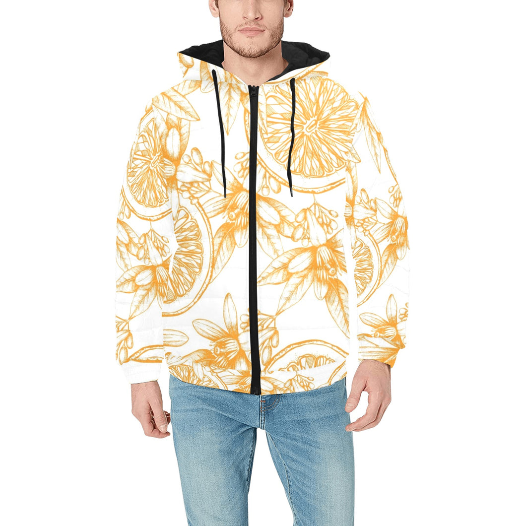 hand drawn orange fruit pattern Men's Padded Hooded Jacket