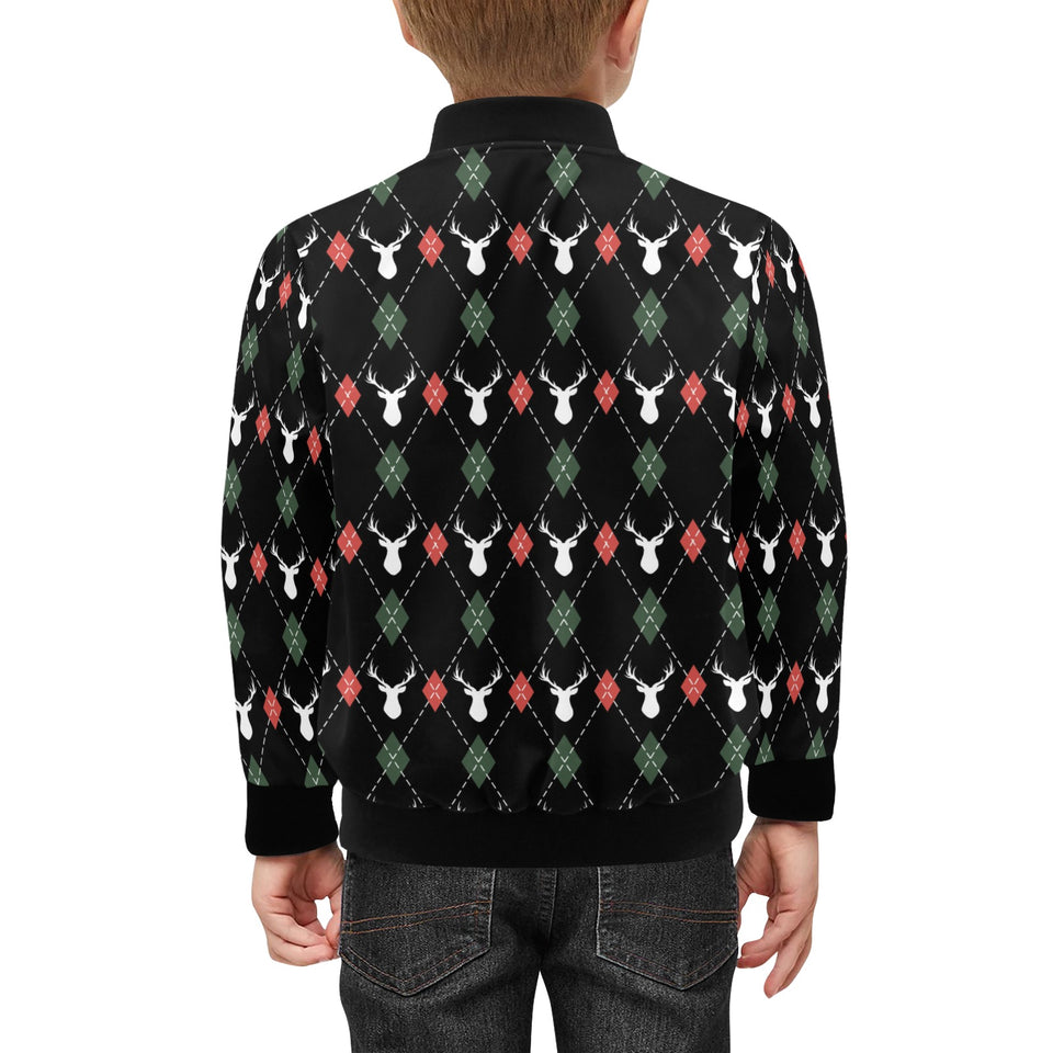 Deer Christmas new year pattern argyle Kids' Boys' Girls' Bomber Jacket