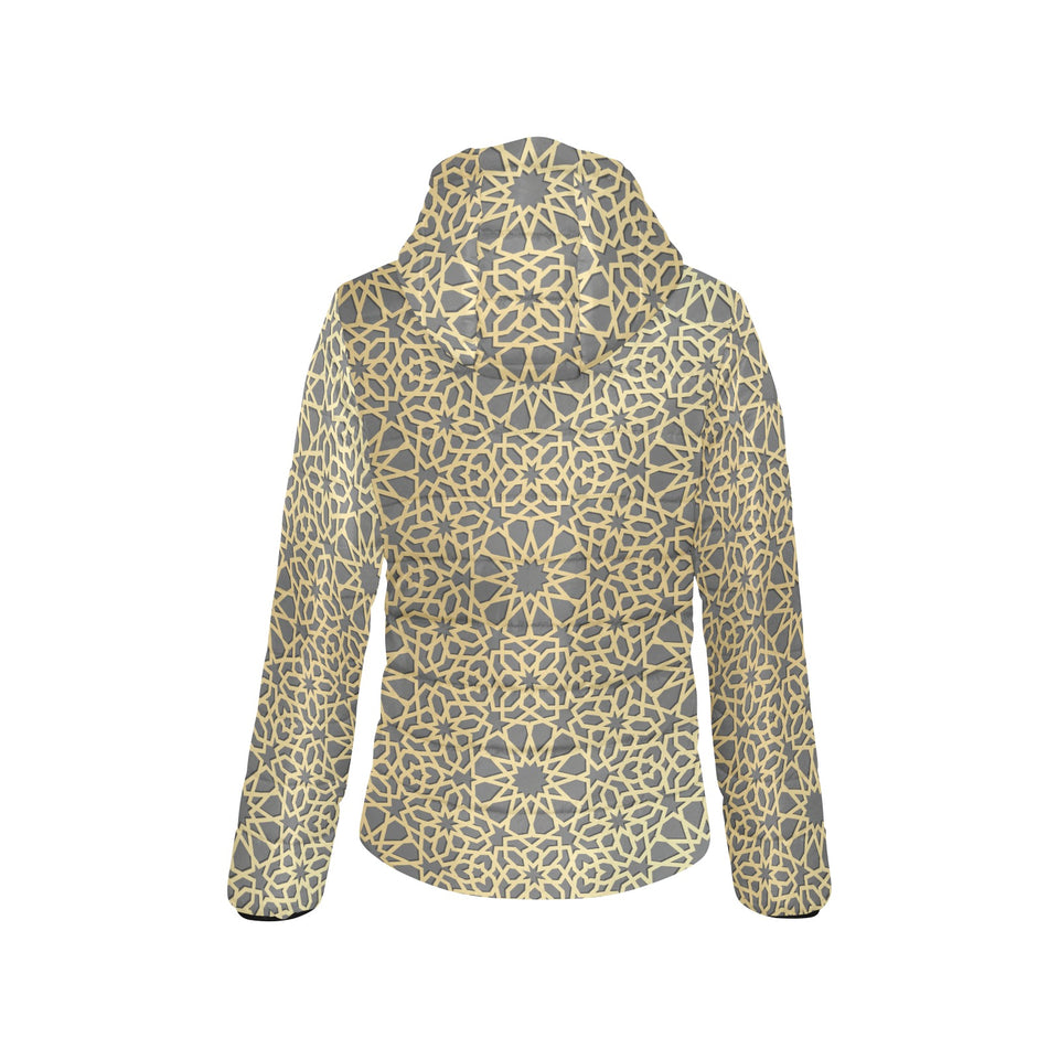 arabic star gold pattern Women's Padded Hooded Jacket