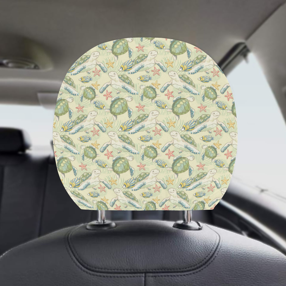 Hand drawn sea turtle fish pattern Car Headrest Cover