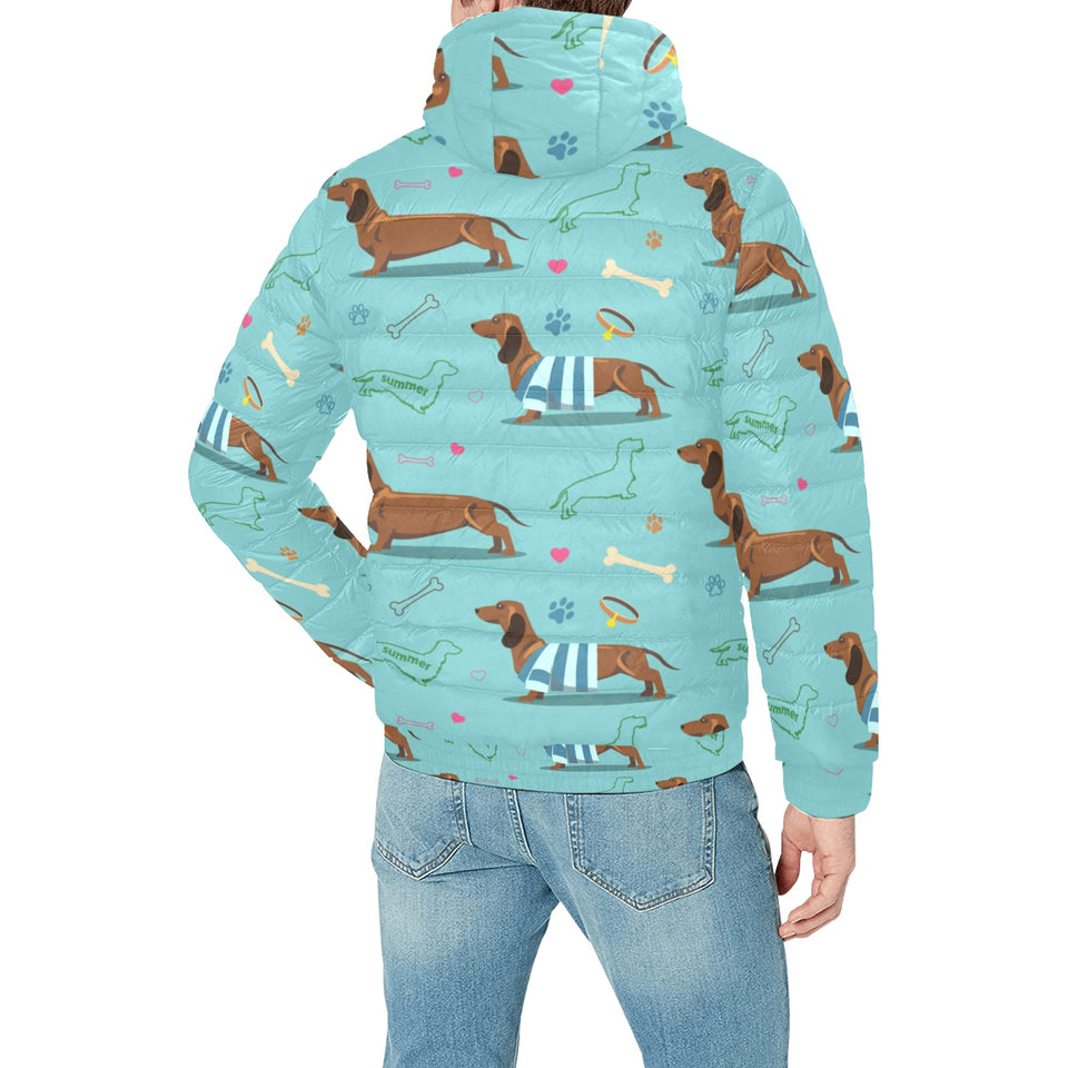 Dachshund decorative background Men's Padded Hooded Jacket