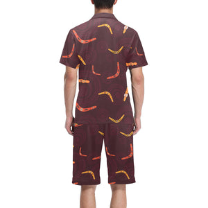 Boomerang Australian aboriginal ornament circle bl Men's V-Neck Short Pajama Set