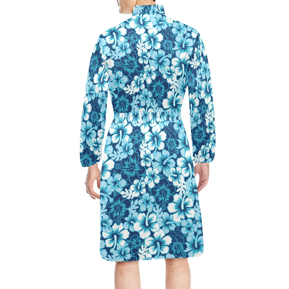 Hibiscus Pattern Print Design 03 Men's Long Sleeve Belted Night Robe
