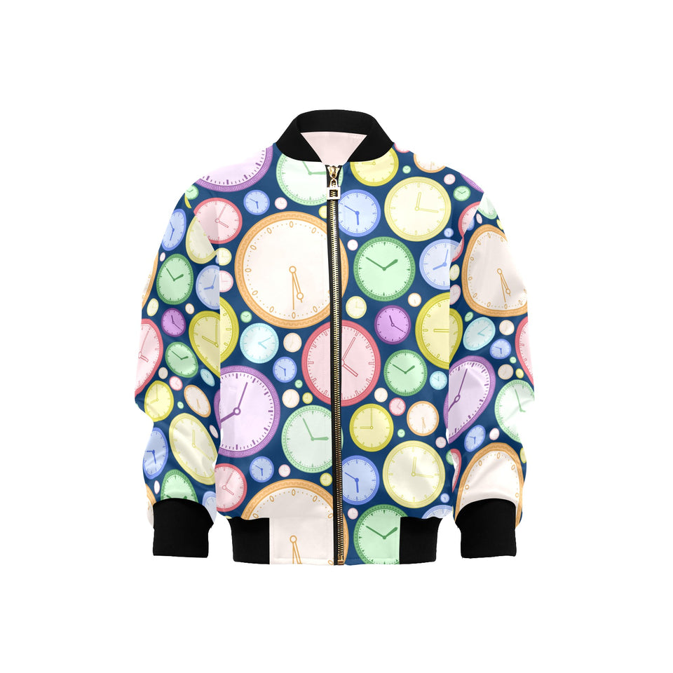 Colorful clock background Kids' Boys' Girls' Bomber Jacket