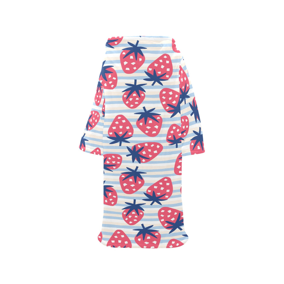 Strawberry pattern blue lines background Blanket Robe with Sleeves