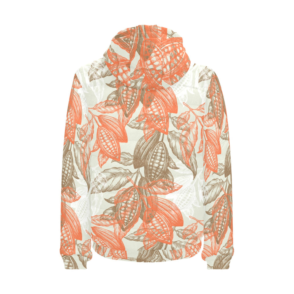 Cocoa beans Cocoa tree pattern Men's Padded Hooded Jacket