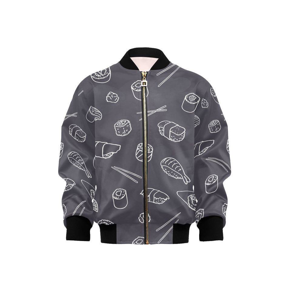 sushi pattern black background Kids' Boys' Girls' Bomber Jacket