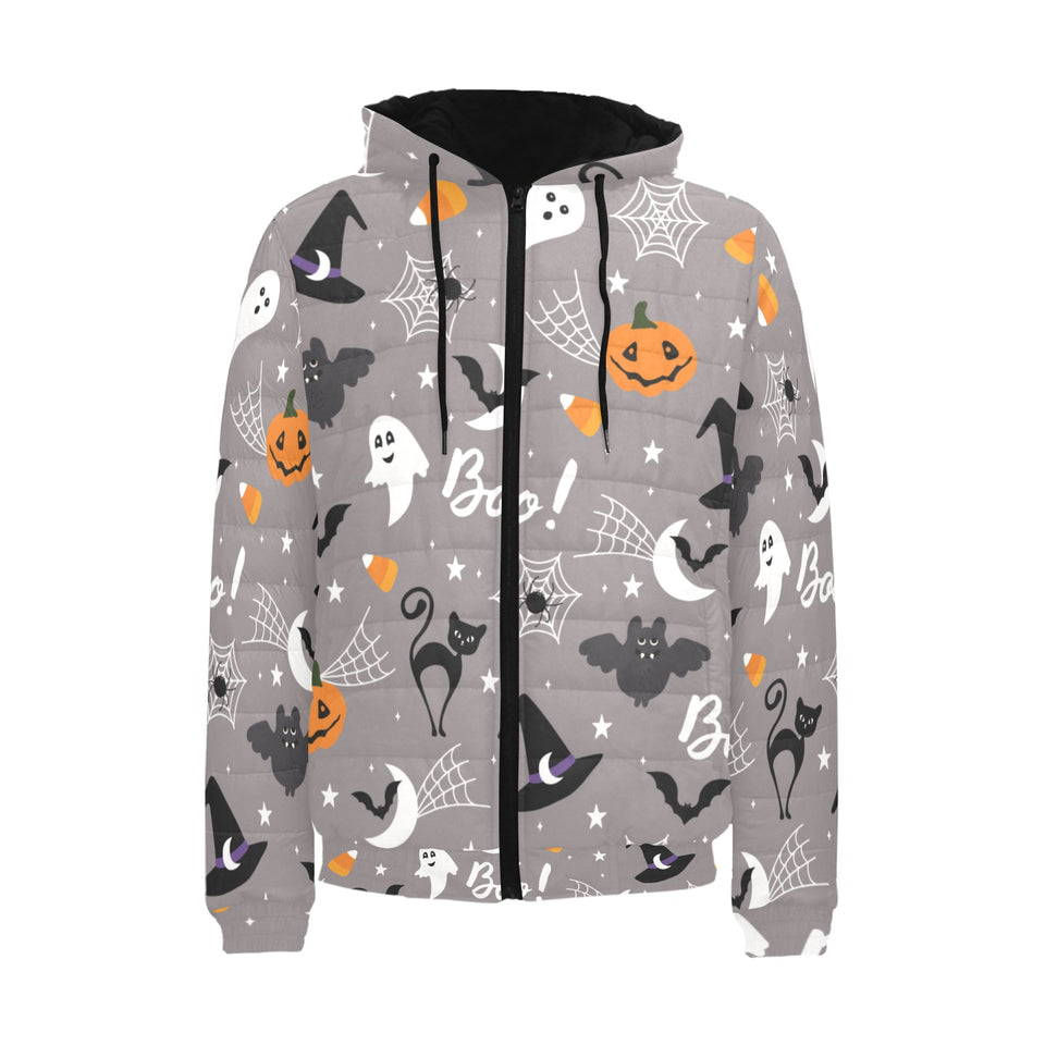 Halloween design pattern Men's Padded Hooded Jacket