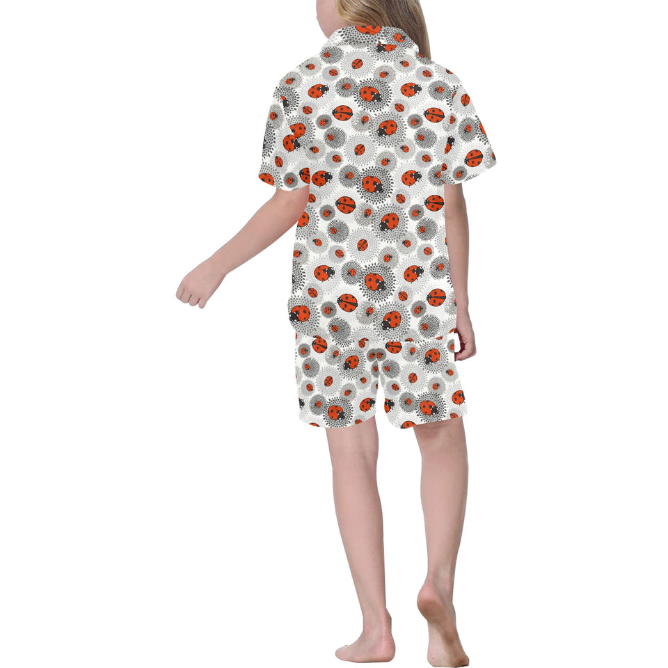Ladybug Pattern Print Design 05 Kids' Boys' Girls' V-Neck Short Pajama Set