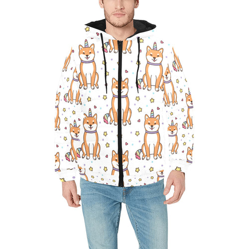 shiba inu unicorn costume horn colorful tail patte Men's Padded Hooded Jacket