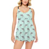 Kangaroo pattern background Chest Sexy Pleated Two Piece Swim Dress