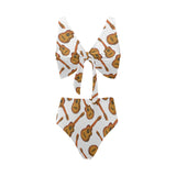 Paint Guitar Pattern Chest Bowknot High Waisted Bikini Swimsuit