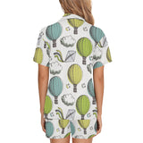 Hot Air Balloon Bird Cloud Pattern Women's V-Neck Short Pajama Set