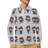 Cute ninja pattern Men's Long Sleeve Polo Shirt