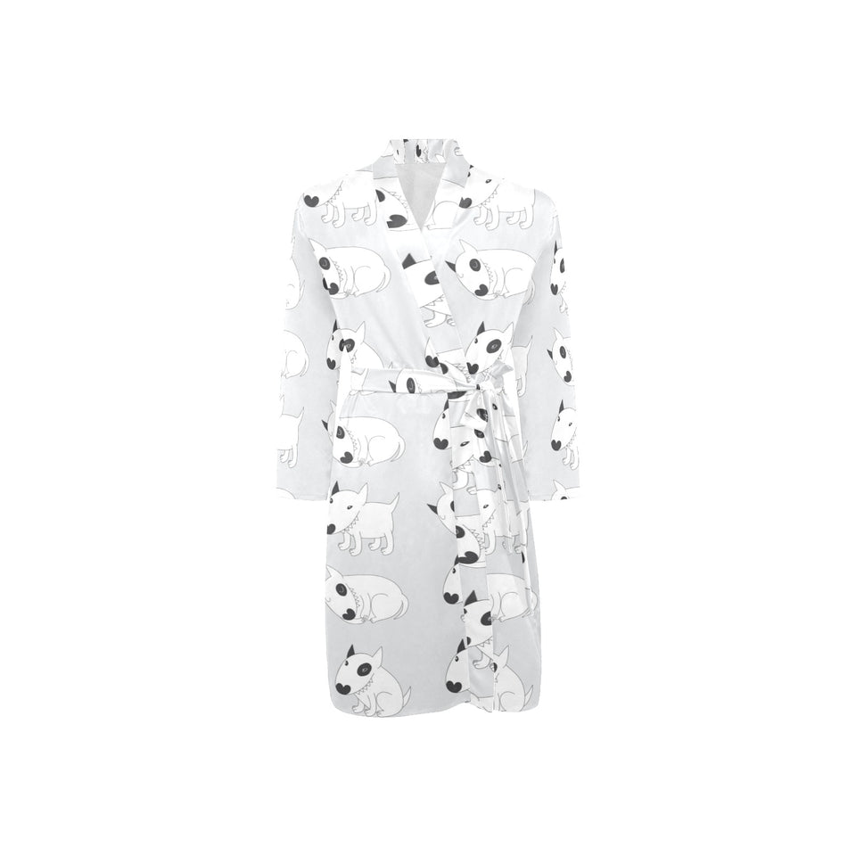 Bull Terrier Pattern Print Design 01 Men's Long Sleeve Belted Night Robe
