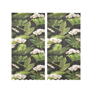 White orchid flower tropical leaves pattern blackg Gauze Curtain