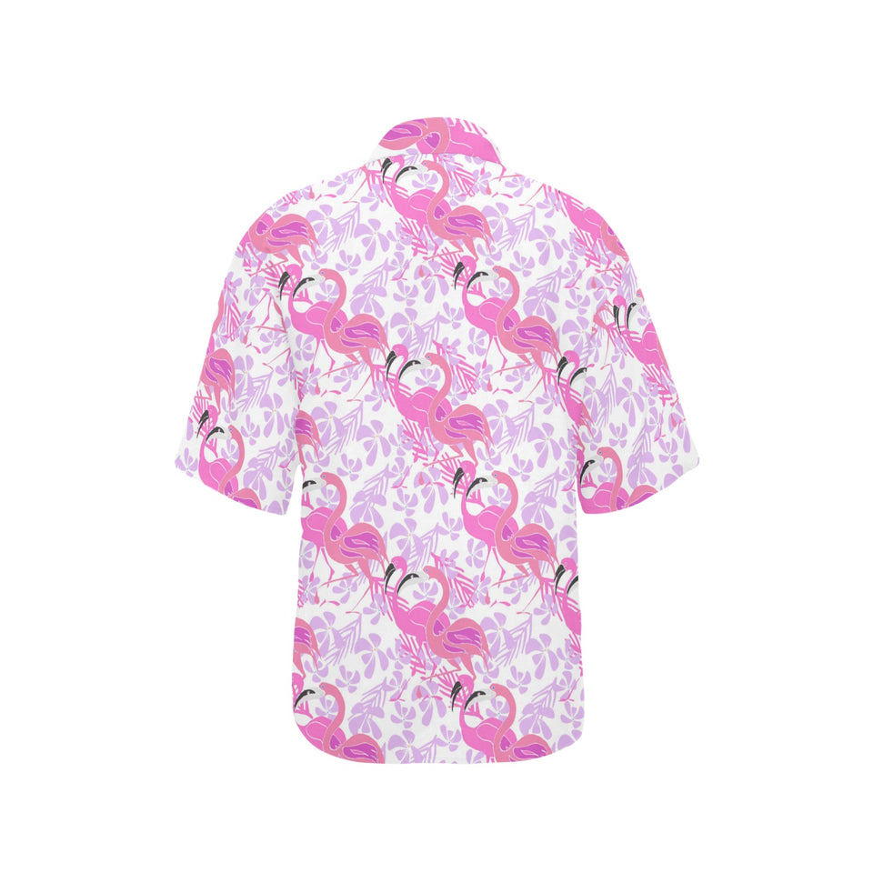 Pink flamingo flower pattern Women's All Over Print Hawaiian Shirt