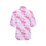 Pink flamingo flower pattern Women's All Over Print Hawaiian Shirt