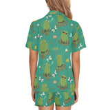 Cute frog dragonfly design pattern Women's V-Neck Short Pajama Set