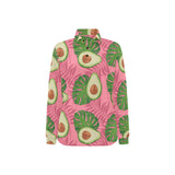 Avocado slices leaves pink back ground Women's Long Sleeve Polo Shirt