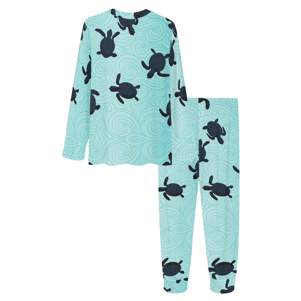 Sea turtle with blue ocean backgroud Women's All Over Print Pajama Set