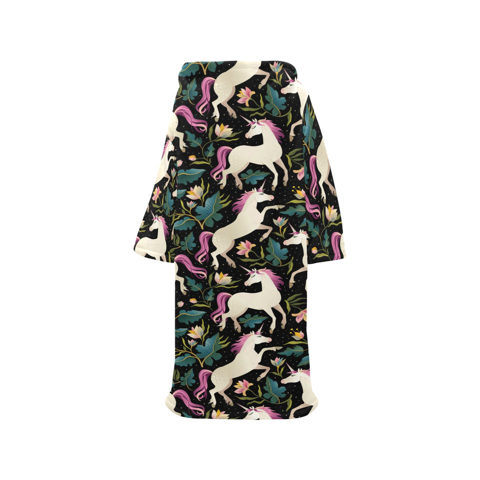Unicorns forest background Blanket Robe with Sleeves