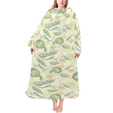 Hand drawn sea turtle fish pattern Blanket Robe with Sleeves