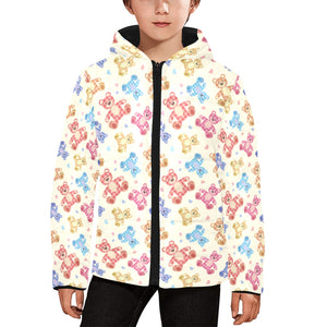 Teddy Bear Pattern Print Design 05 Kids' Boys' Girls' Padded Hooded Jacket