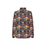 Sugar skulls flower maxican pattern Women's Long Sleeve Polo Shirt