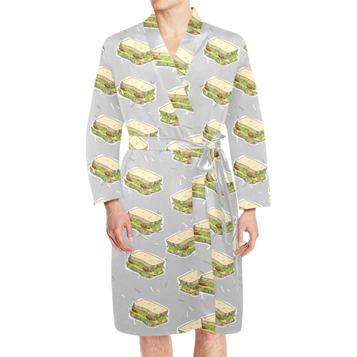 Sandwich Pattern Print Design 05 Men's Long Sleeve Belted Night Robe