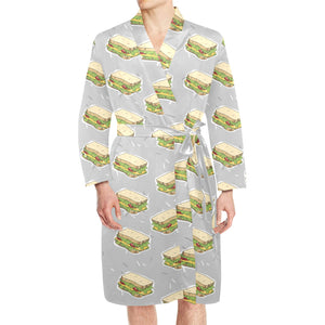 Sandwich Pattern Print Design 05 Men's Long Sleeve Belted Night Robe