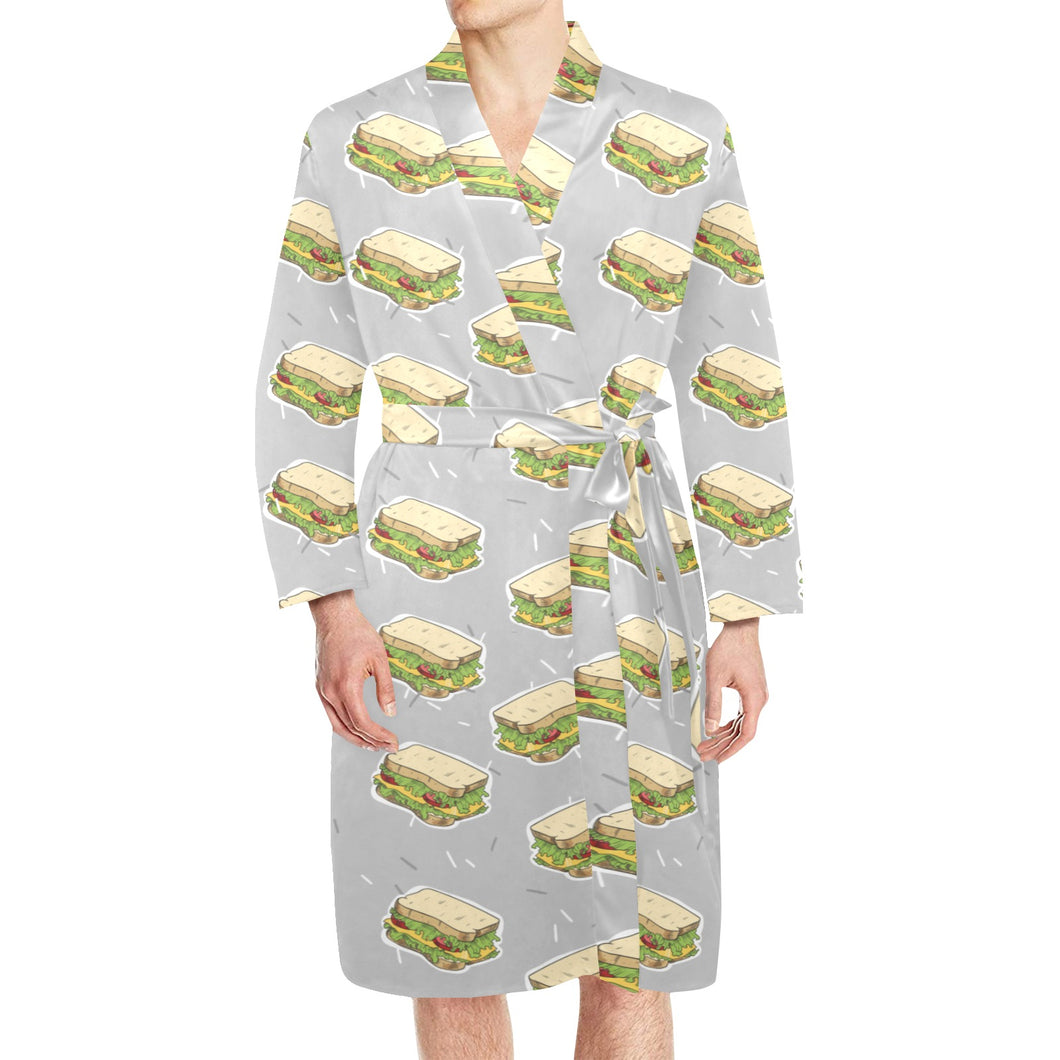Sandwich Pattern Print Design 05 Men's Long Sleeve Belted Night Robe