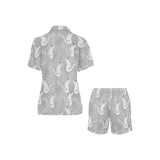 white swan gray background Women's V-Neck Short Pajama Set