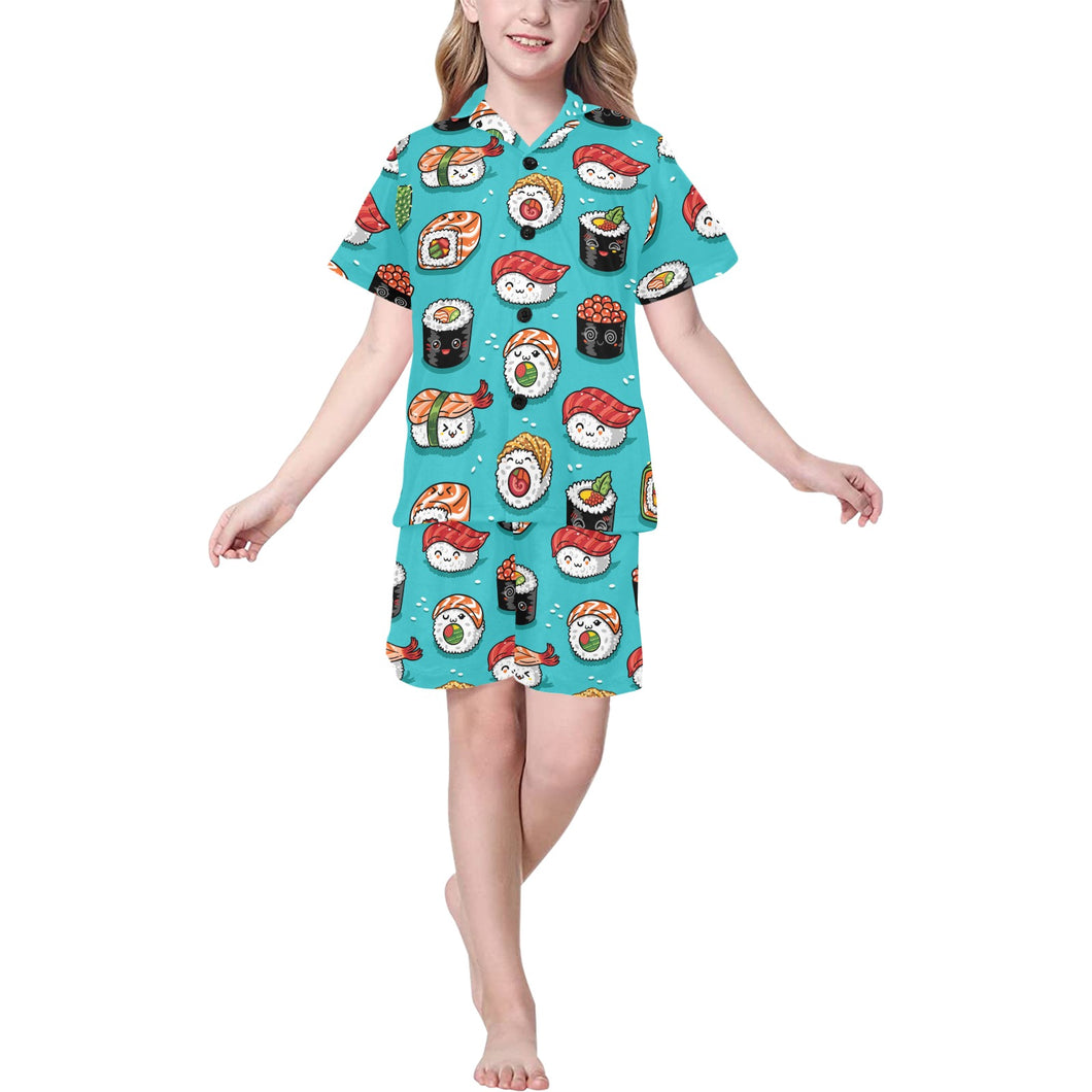 Cute sushi pattern Kids' Boys' Girls' V-Neck Short Pajama Set