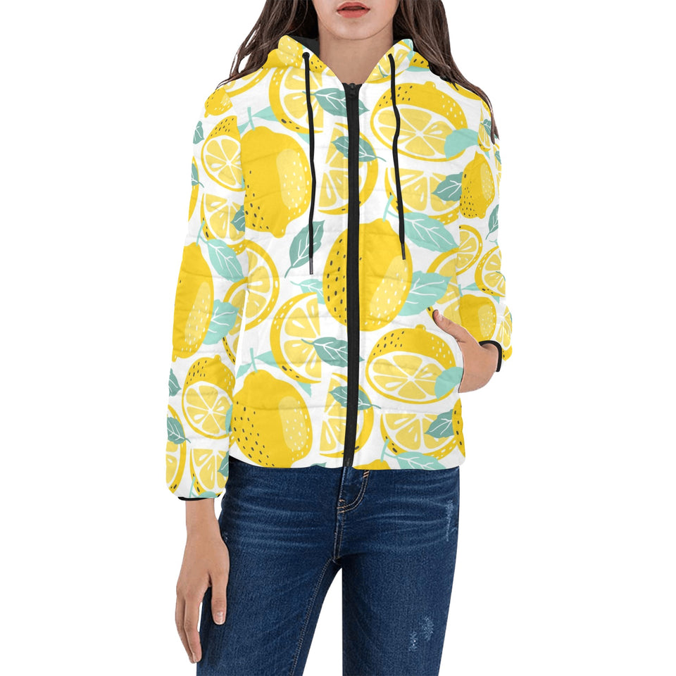 lemon design pattern Women's Padded Hooded Jacket