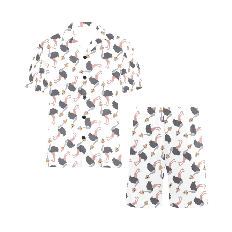 Ostrich Pattern Print Design 02 Men's V-Neck Short Pajama Set