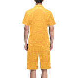 Orange traditional indian element pattern Men's V-Neck Short Pajama Set