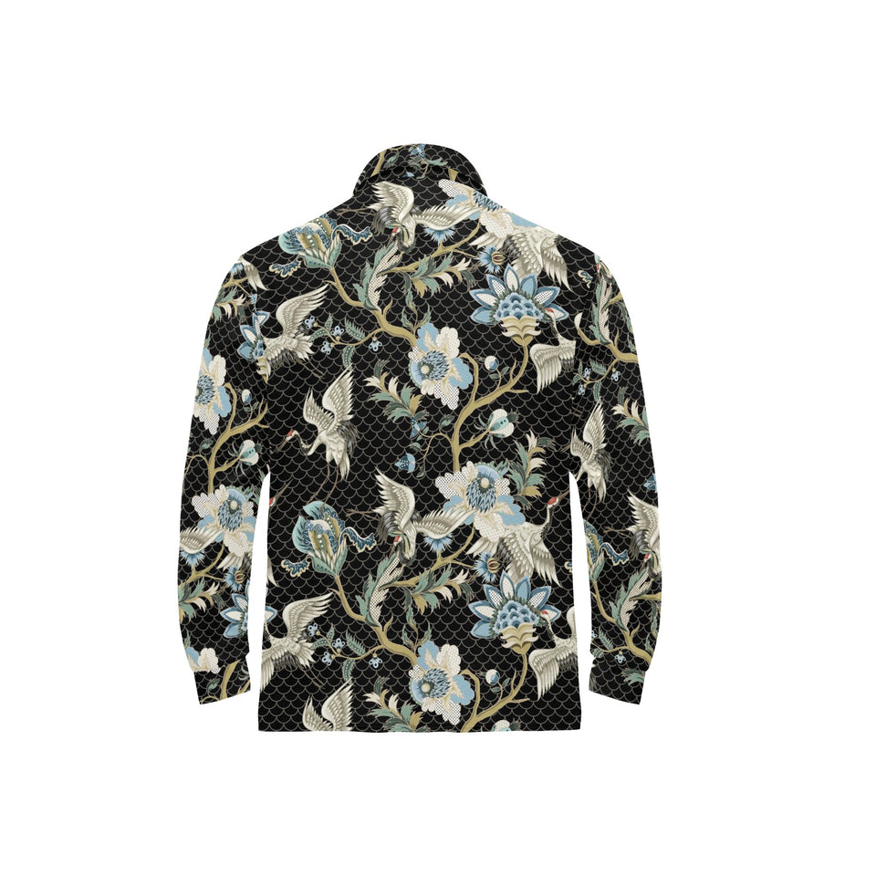 Japanese crane ornament elements Men's Long Sleeve Polo Shirt