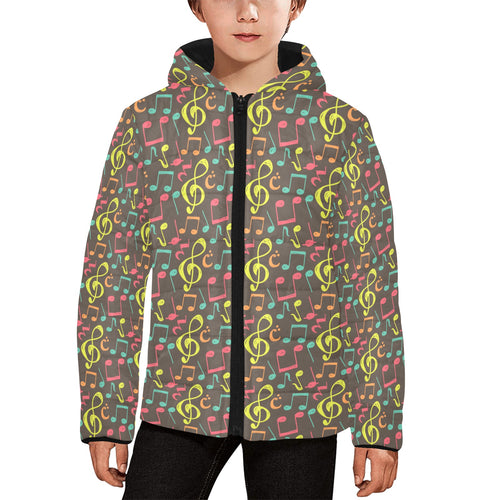Music Notes Pattern Print Design 05 Kids' Boys' Girls' Padded Hooded Jacket