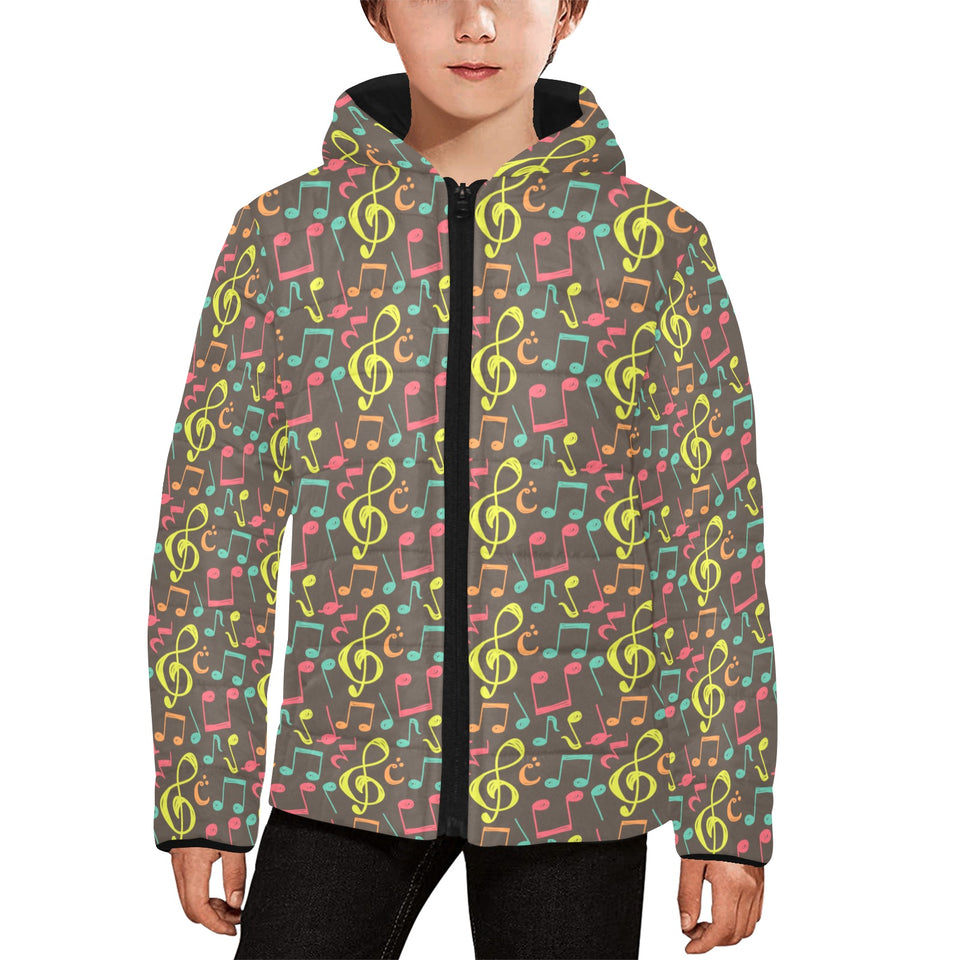 Music Notes Pattern Print Design 05 Kids' Boys' Girls' Padded Hooded Jacket