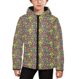 Music Notes Pattern Print Design 05 Kids' Boys' Girls' Padded Hooded Jacket