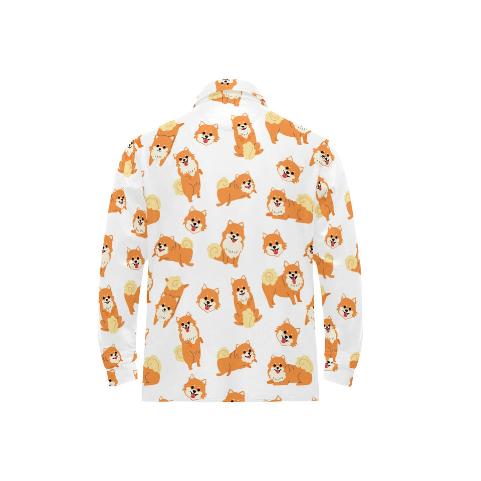 Brown pomeranian pattern Men's Long Sleeve Polo Shirt