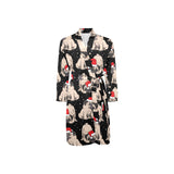 Christmas Pugs Santa_s red cap pattern Men's Long Sleeve Belted Night Robe