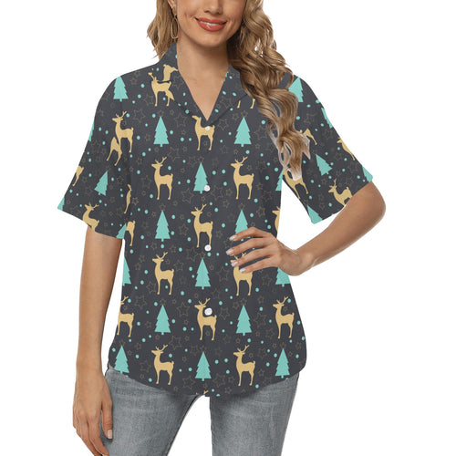 Deers star tree pattern Women's All Over Print Hawaiian Shirt